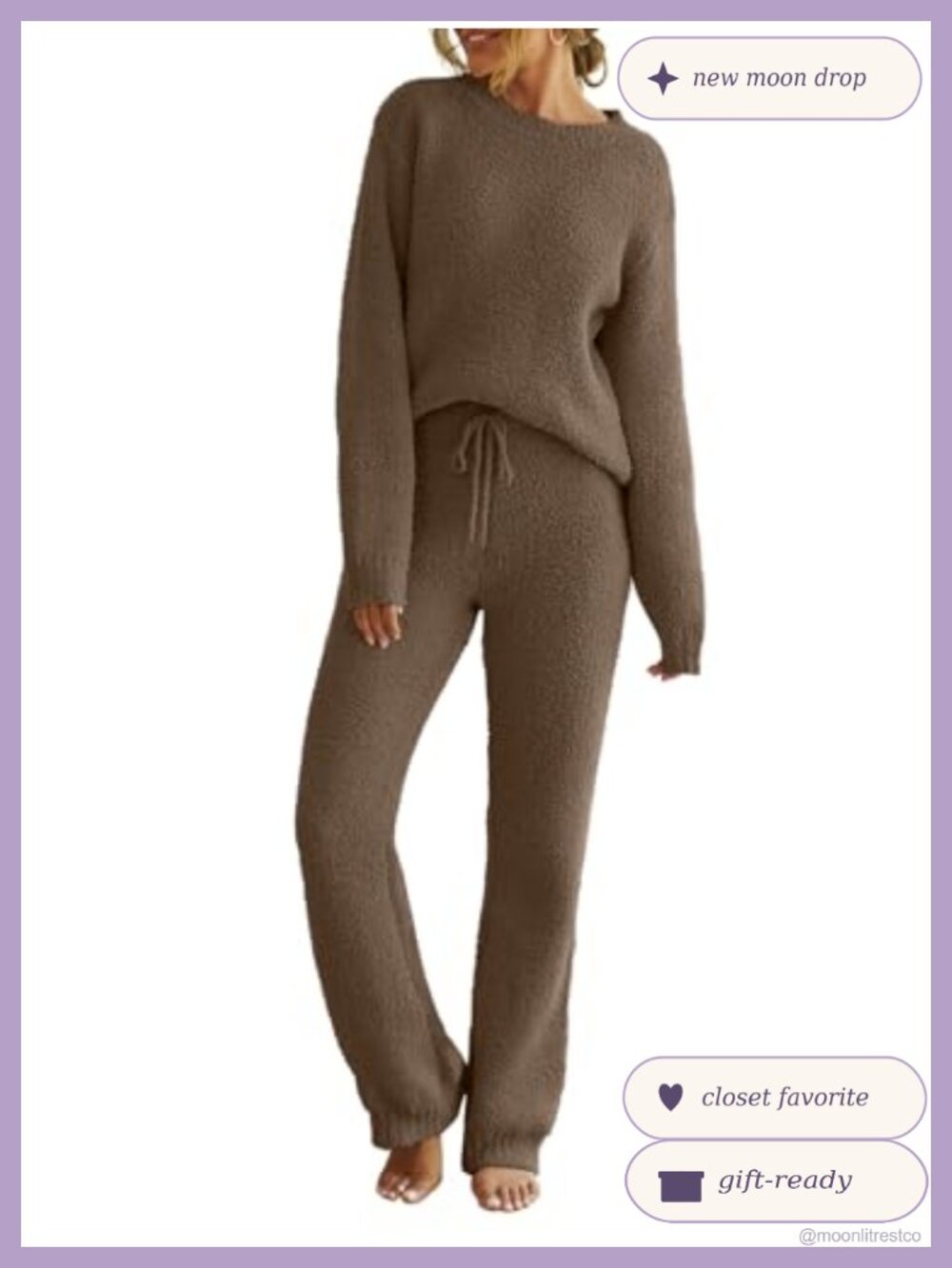 Fuzzy Fleece 2 Piece Lounge Set Long Sleeve Crewneck Pajamas